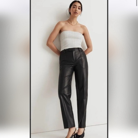 SOLD 💞 NWT Madewell X Aimee Song Slim Tapered Pants in Black Faux Leather - Picture 1 of 4